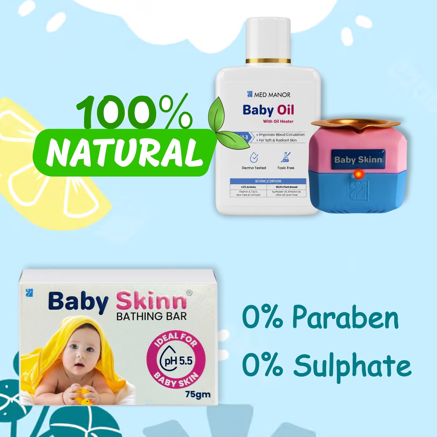 Baby Skinn Massage Oil + FREE Heater + Bathing Bar